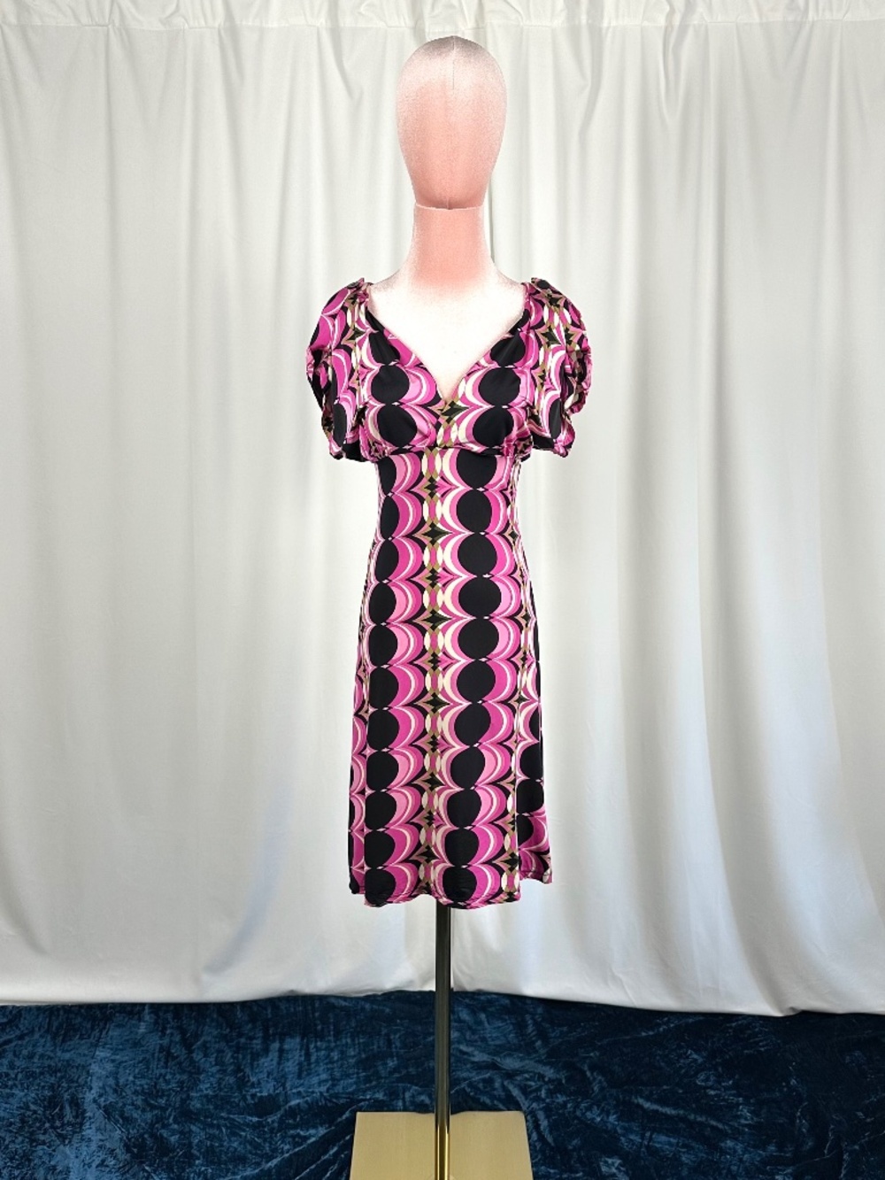 Motivi Pink Geometric Y2K Stretch Midi Dress XS